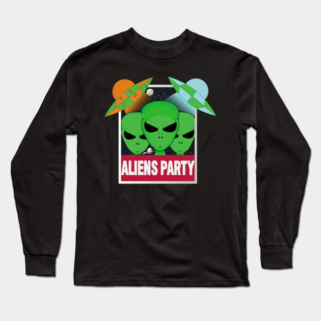 Aliens Party Long Sleeve T-Shirt by JHFANART